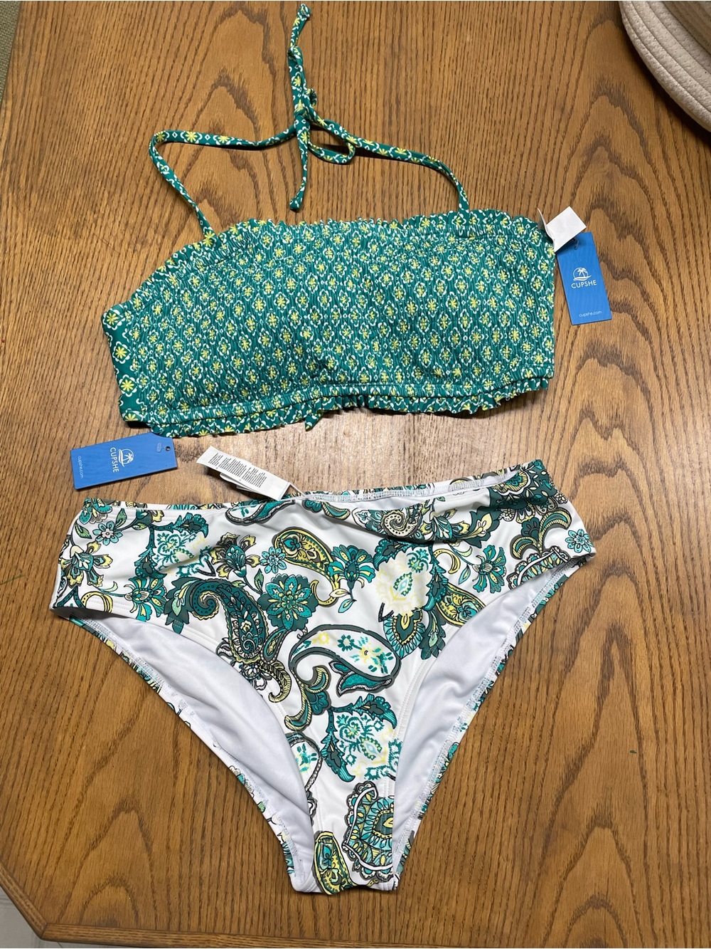 Cupshe Teal and White Paisley Bikini Set